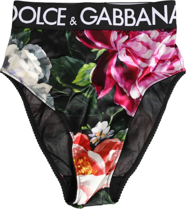Black Floral Print High Waist Panty  Underwear