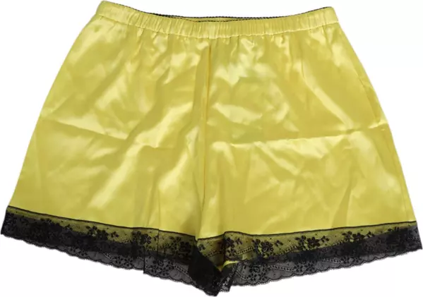 Yellow Satin Silk Mid Waist Underwear Shorts