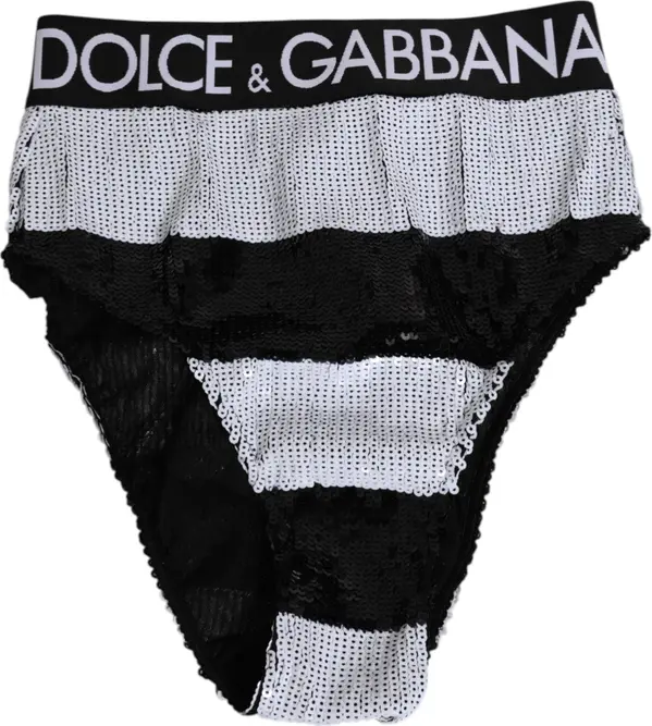 Black White Sequin High Waist Panty Underwear