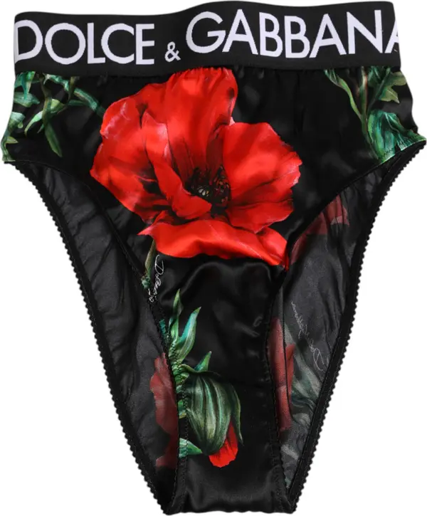 Black Floral Silk High Waist Panty Underwear