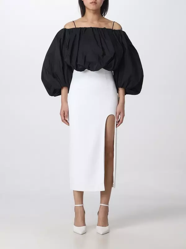 White Polyester Midi Skirt
