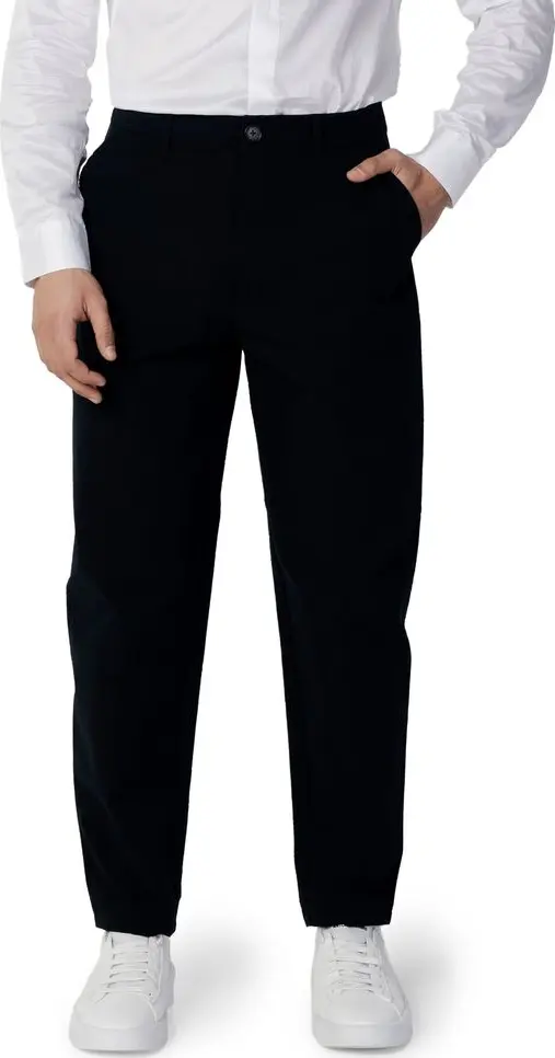 Blue Cotton Casual Pants
