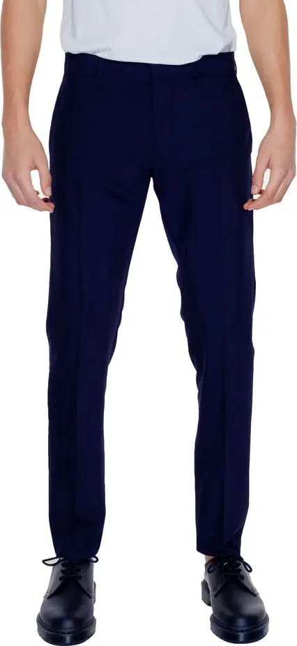 Blue Polyester Dress Pants