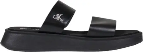 Black Leather Flat Sandals