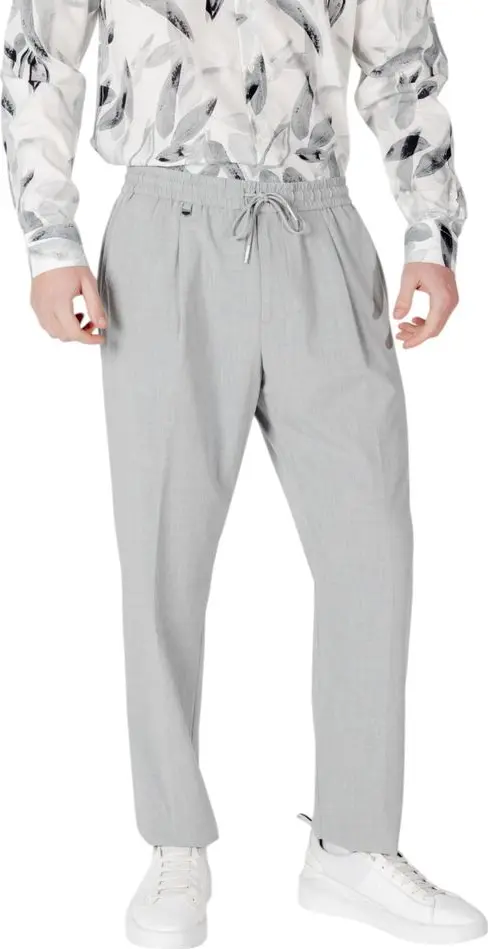 Gray Polyester Casual Pants