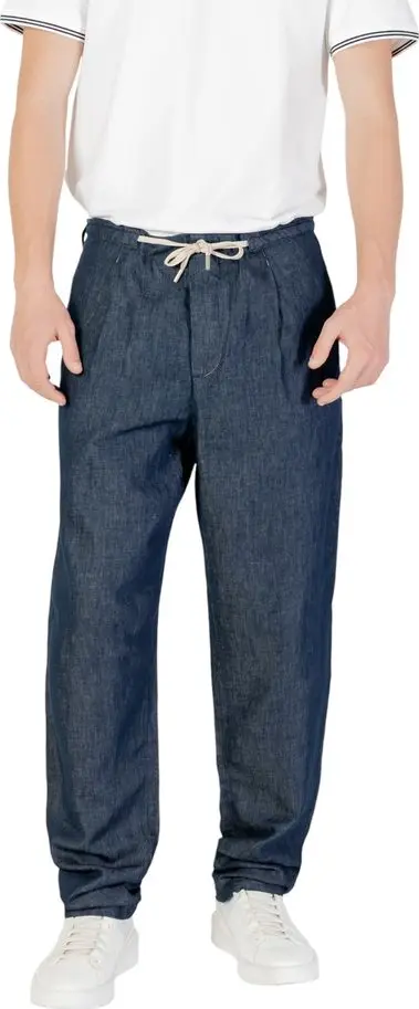 Blue Cotton Casual Pants
