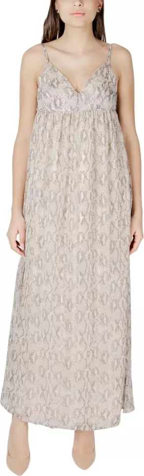 Beige Recycled Polyester Long Dress