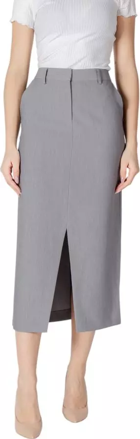 Gray Polyester Long Skirt