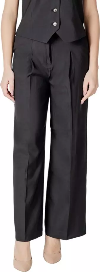 Black Polyester Casual Pants