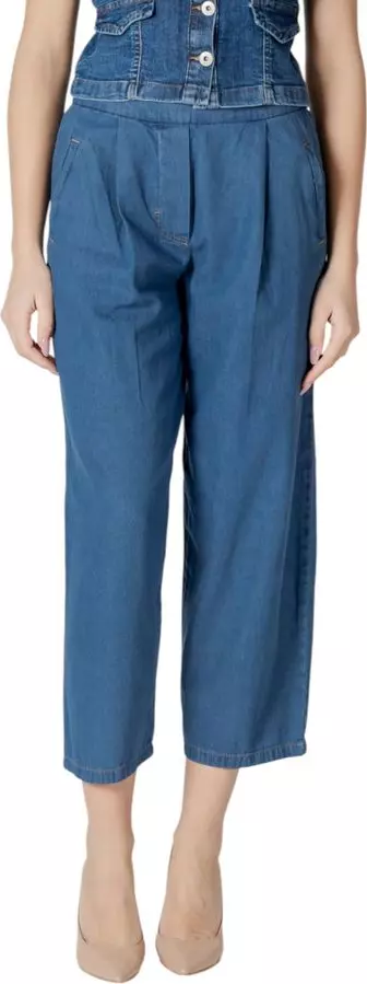 Blue Cotton Cropped Jeans