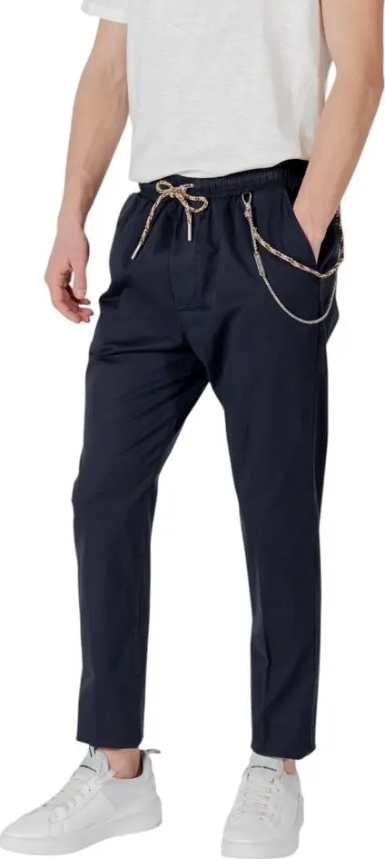 Blue Cotton Casual Pants