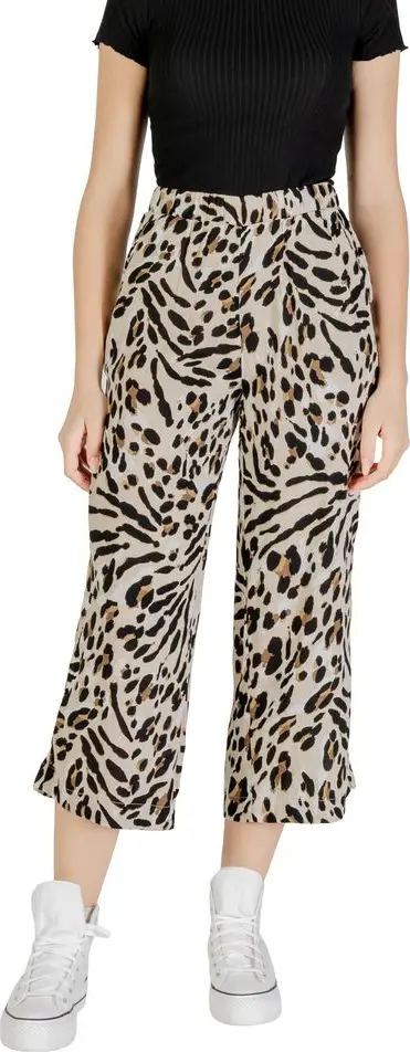 Beige Viscose Cropped Pants