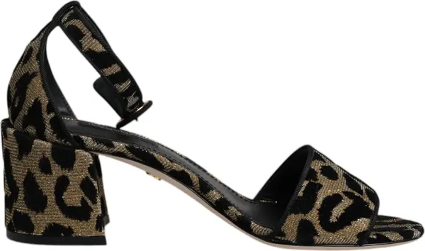 Gold Leopard Ankle Strap Heels Sandals Shoes