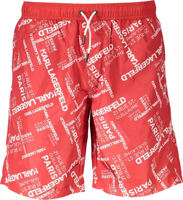 Red Polyester Men Swimwear