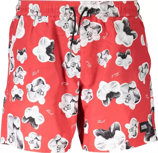 Red Polyester Men's Swim Trunk