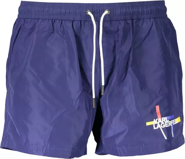 Blue Polyester Men's Swim Boxer