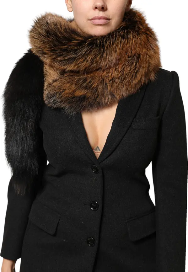 Brown Red Fox Fur Neck Cashmere Warmer Scarf