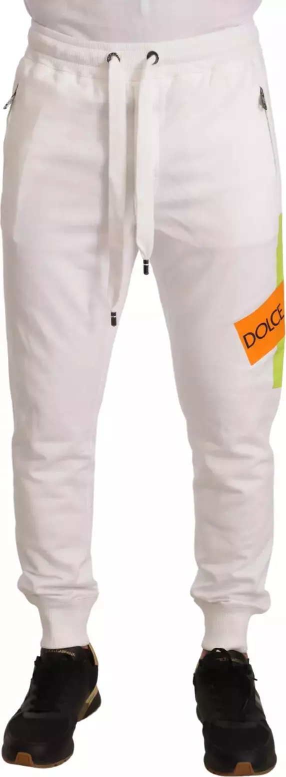 White Cotton Logo Patch Sweatpants Jogging Pants
