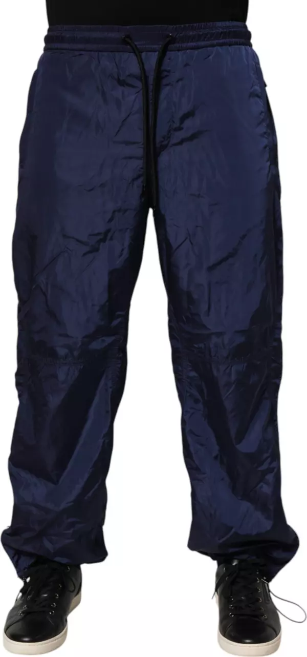 Blue Nylon Straight Jogger Sweatpants Pants