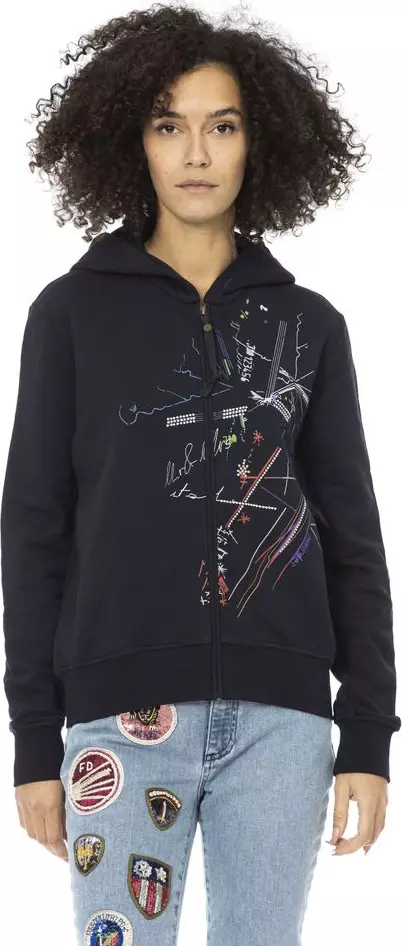 Blue Cotton Women Sweatshirt