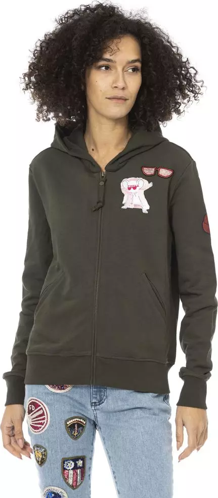 Green Cotton Women Hoodie
