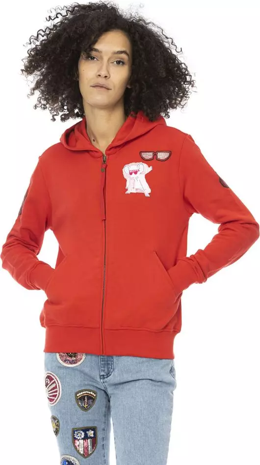 Red Cotton Women Sweatshirt Top
