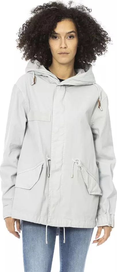 Silver Cotton Women Parka Jacket