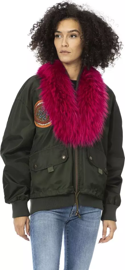 Green Polyamide Women Bomber Jacket