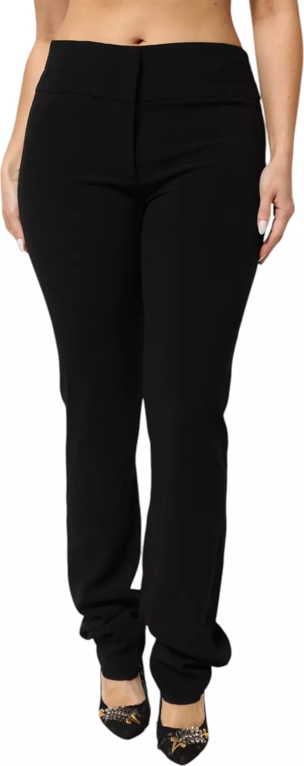 Black Viscose Acetate Blend Straight Leg High Waist Pants
