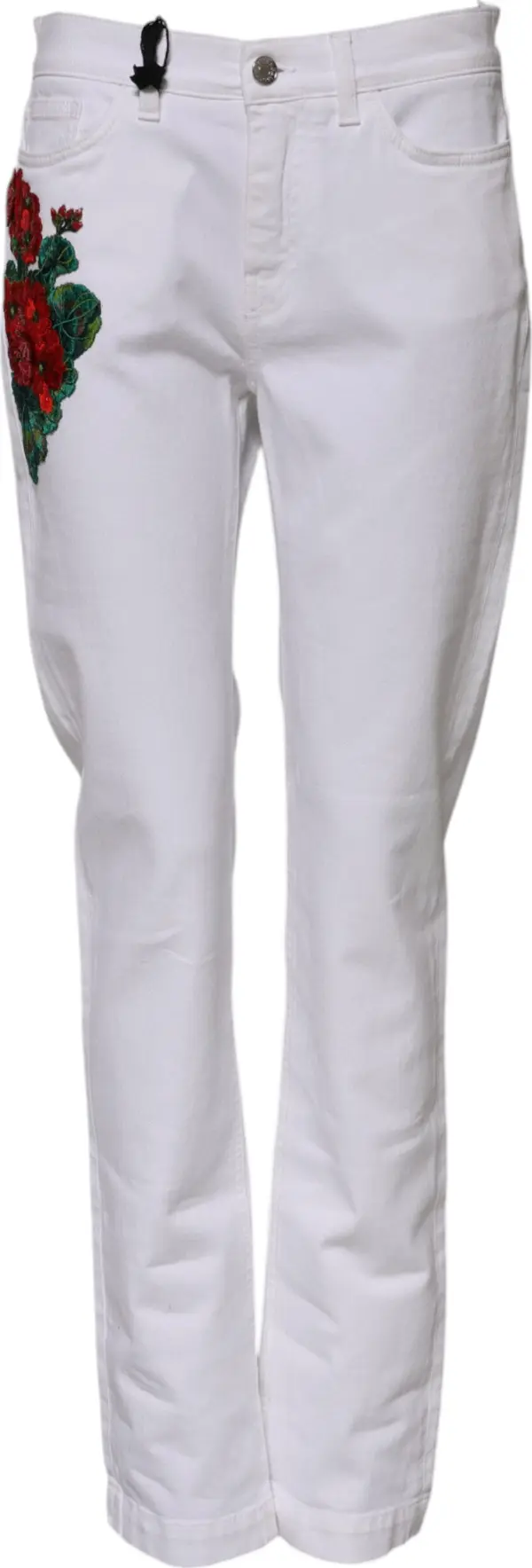 White Floral Sequined Embroid GIRLY Denim Jeans