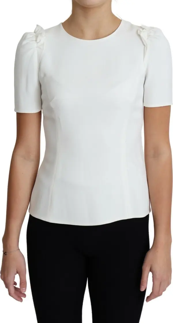 White Viscose Acetate Short Sleeve Blouse Top