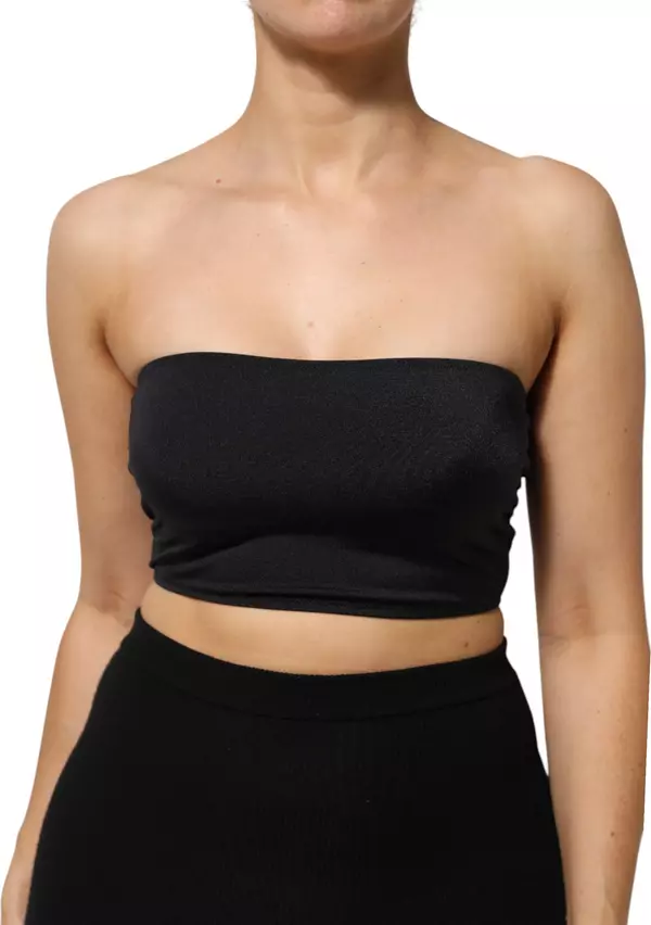 Black Nylon Blend Bandeau Strapless Tube Top