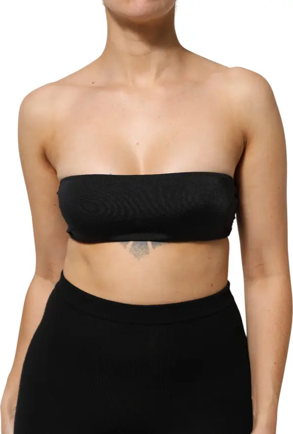 Black Nylon Blend Bandeau Strapless Tube Top