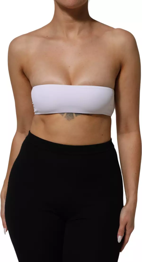 White Nylon Blend Bandeau Strapless Tube Top