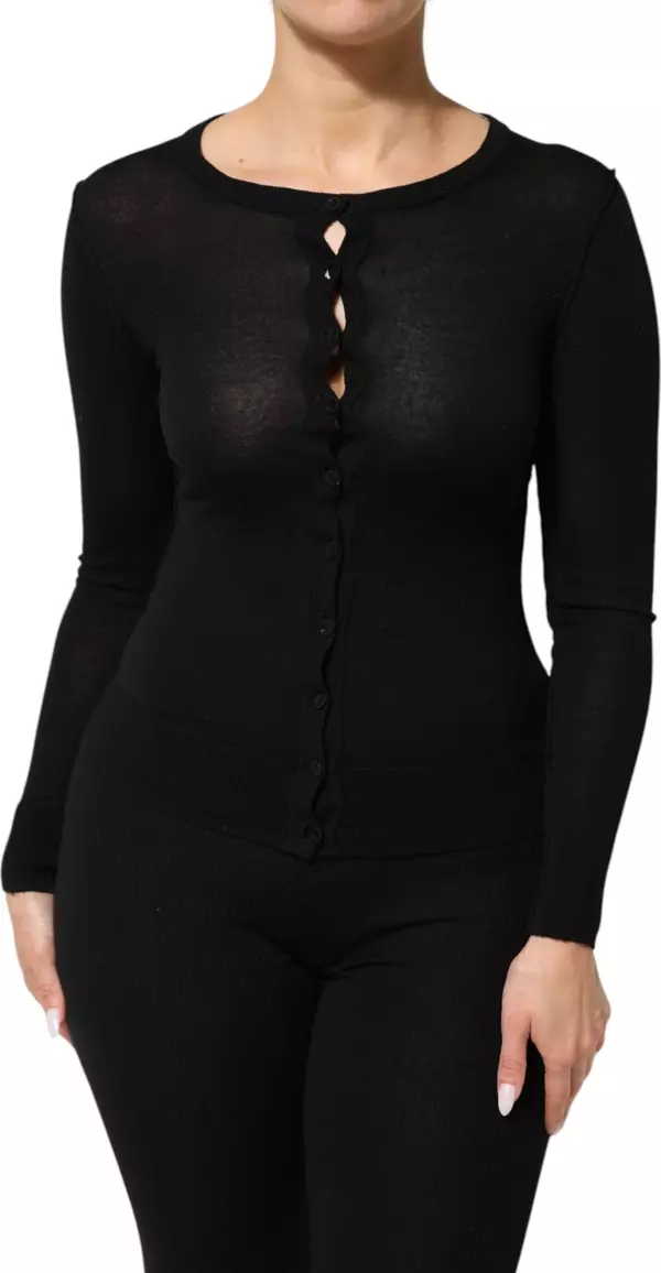 Black Virgin Wool Buttoned Cardigan Sweater
