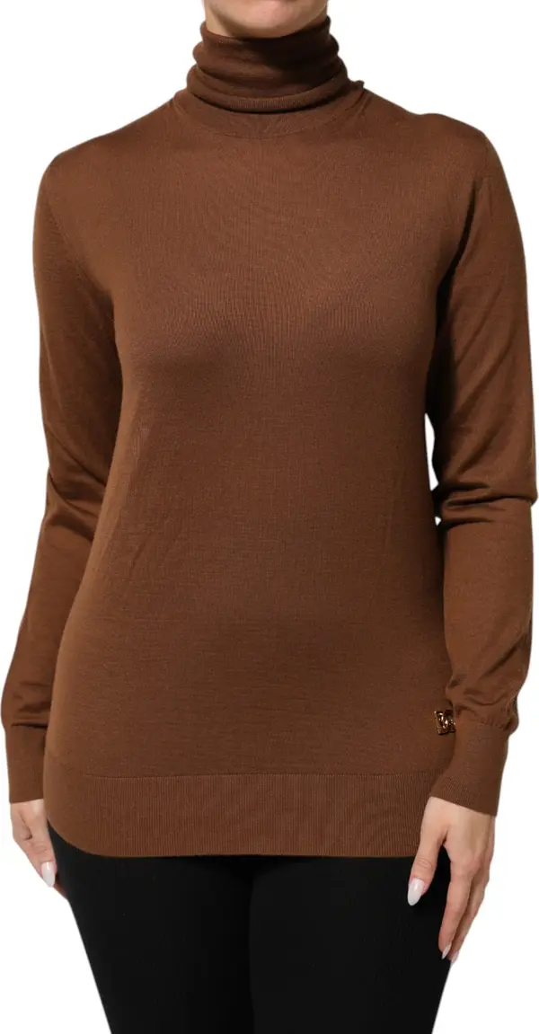 Brown Cashmere Turtle Neck Pullover Sweater