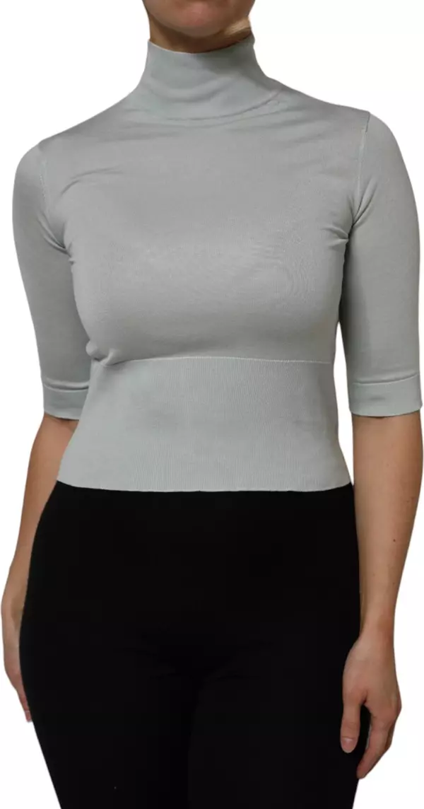 Gray Turtle Neck 3/4 Sleeves Pullover Top
