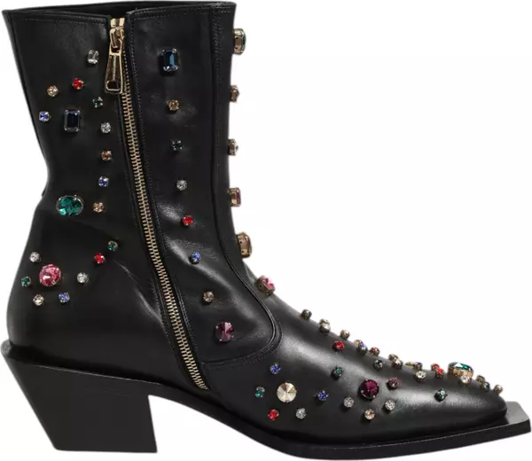 Black Crystal Embellished Men Short Boots Shoes