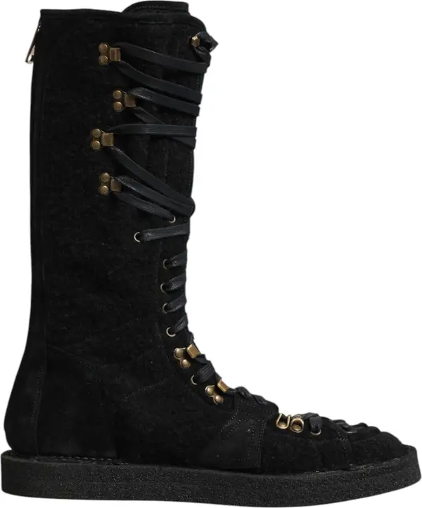 Black Alpaca Wool Suede Mid Calf Boots Shoes
