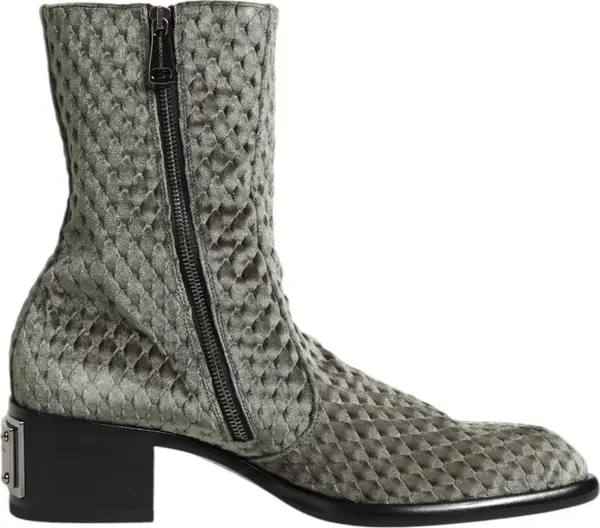 Gray Cotton Velvet Mid Calf Short Boots Shoes