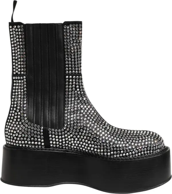 Black Crystal Strass Mid Calf Short Boots Shoes