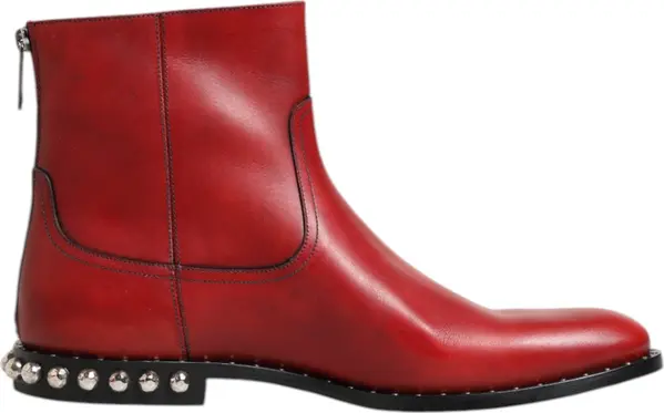 Red Studded Chelsea Short Ankle Boots Shoes