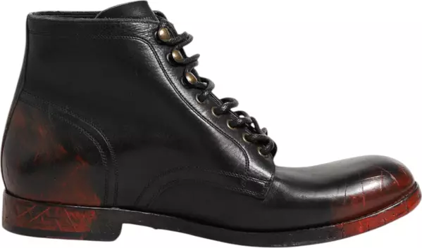 Black Red Lace Up Short Ankle Boot Shoes