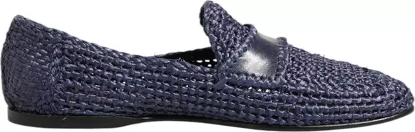 Blue Woven Leather Slip On Loafers Men Shoes