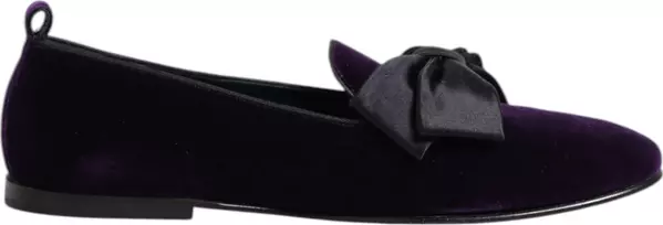 Purple Suede Cotton Bow Slip On Loafers Shoes