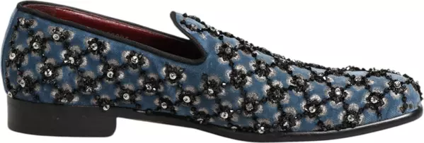 Blue Velvet Crystal Detailing Loafer Men Shoes