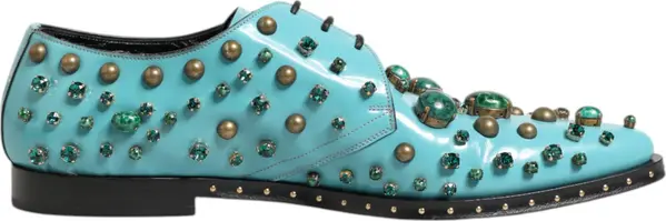 Turquoise Crystal Embellished Men Derby Shoes