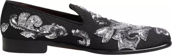 Black Silver Sequined Loafers Men Dress Shoes