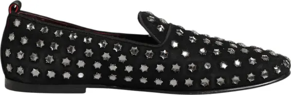 Black Crystal Embellished Loafers Dress Shoes