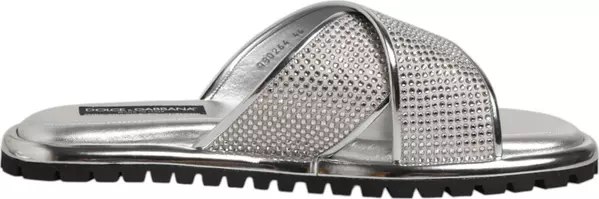 Silver Strass Slides Flats Slippers Shoes